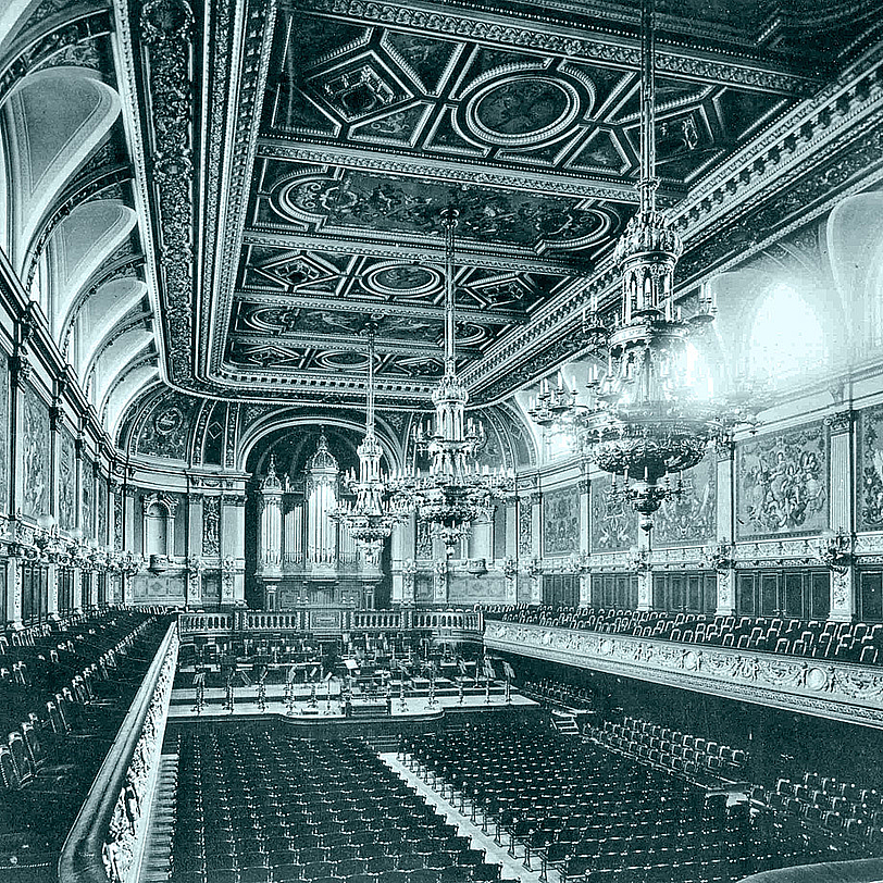 Innenraum vom neuen Gewandhaus im Jahr 1886