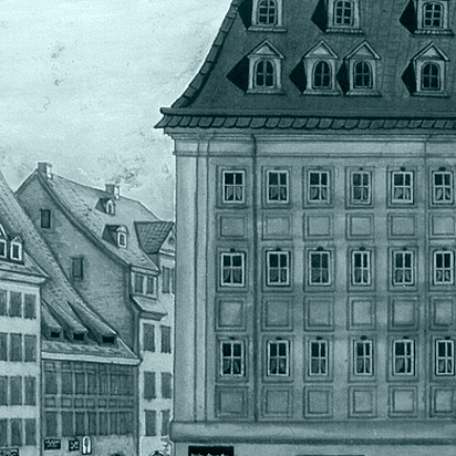 Außenansicht Gasthaus „Drey Schwanen“ am Brühl von 1820